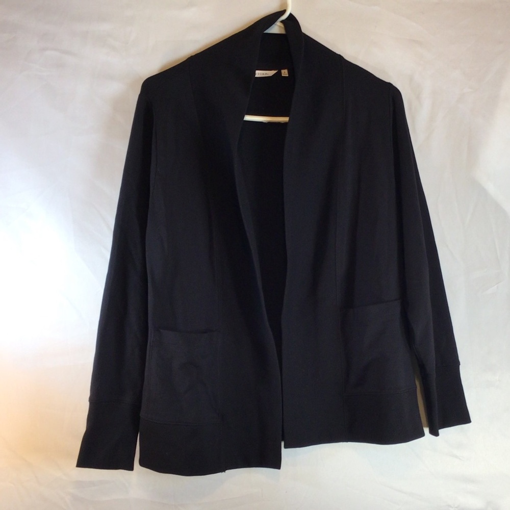 Soma 24/7 Size Small Black Open Front Cardigan Blazer Minimalist Workwear